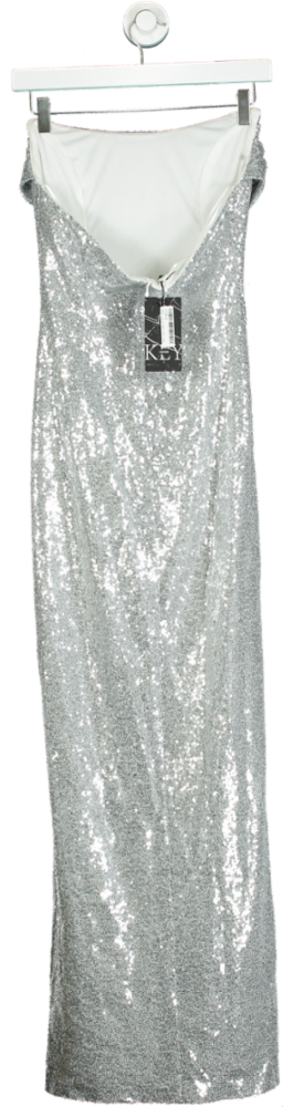 Key Couture Silver Long Sequin Strapless Dress S