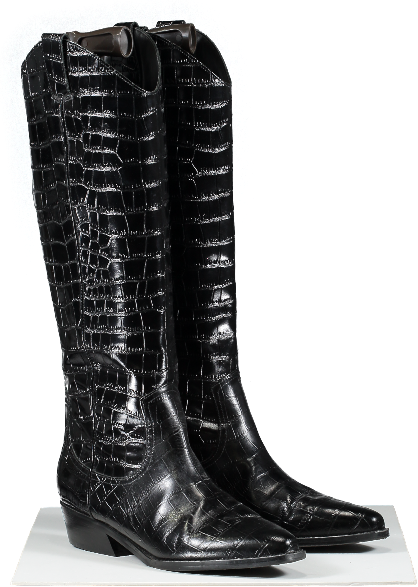 Marc Fisher Black Haze Leather Crocodile Embossed Boots UK 8.5 EU 41.5 👠
