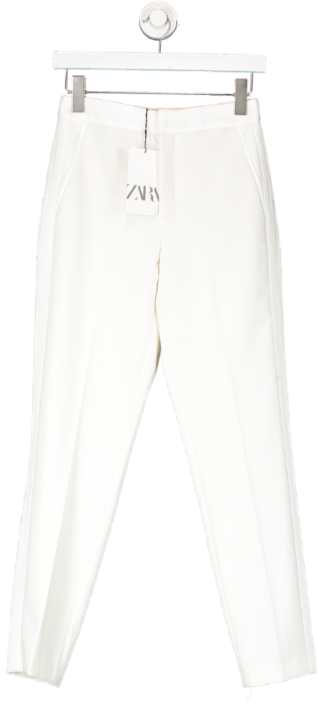 ZARA White Straight Tailored Trousers UK XS