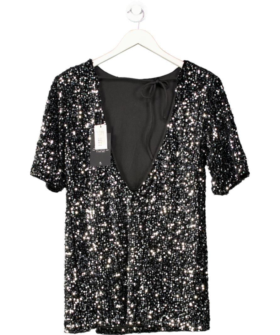 4th & Reckless Velvet Sequin Mini T-shirt Dress With Open Back In Black UK 6