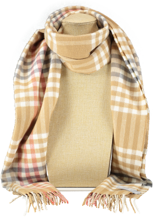 Johnstons of Elgin Beige 100% Wool Check Scarf One Size