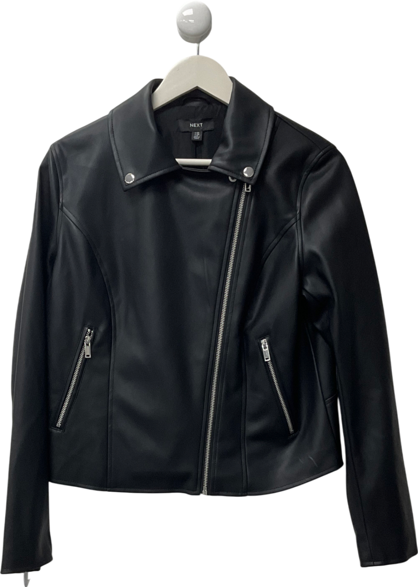 Next Black Faux Leather Biker Jacket UK 10