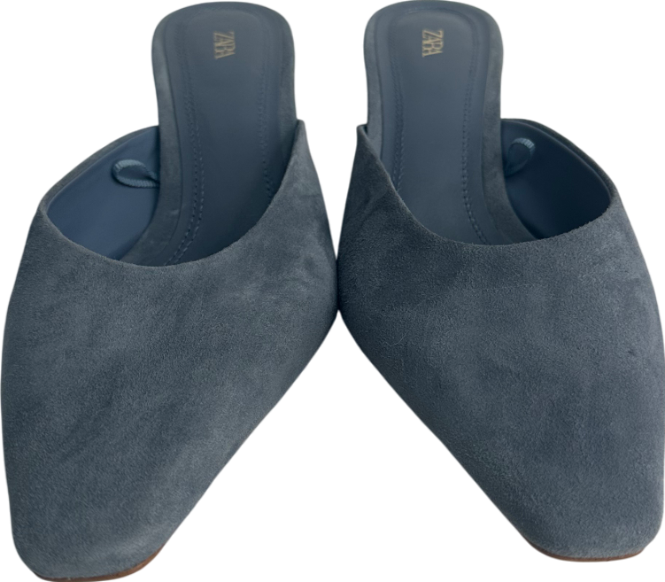 ZARA Blue Suede Mule Heels UK 7 EU 40 👠