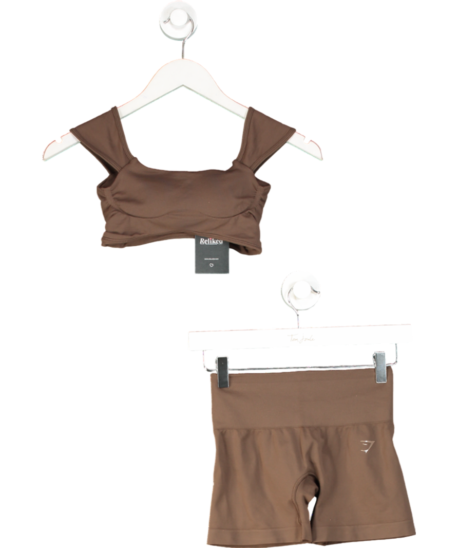 gymshark Brown 2-piece Sculpt Shorts And Soft Sculpt Cap Sleeve Bralette UK XS