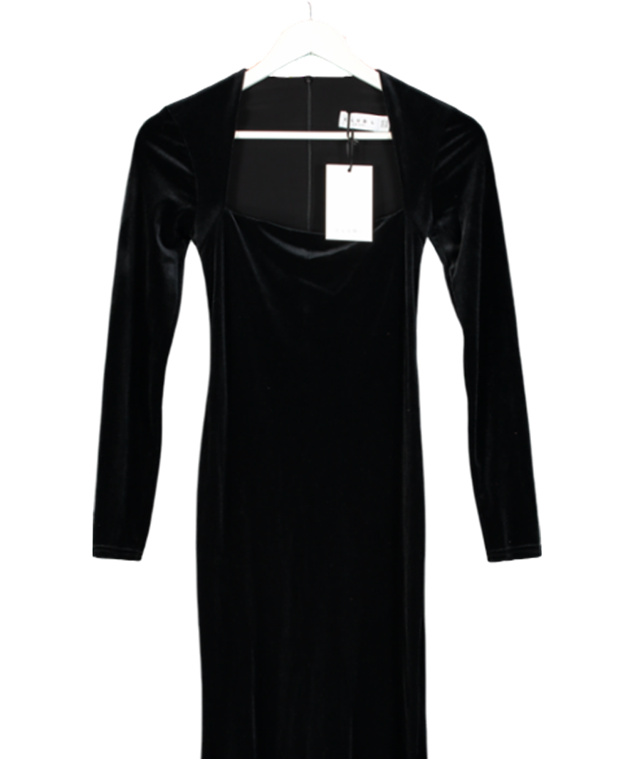 Club L Black Morana Velvet Square Neck Long Sleeve Maxi Dress UK 6