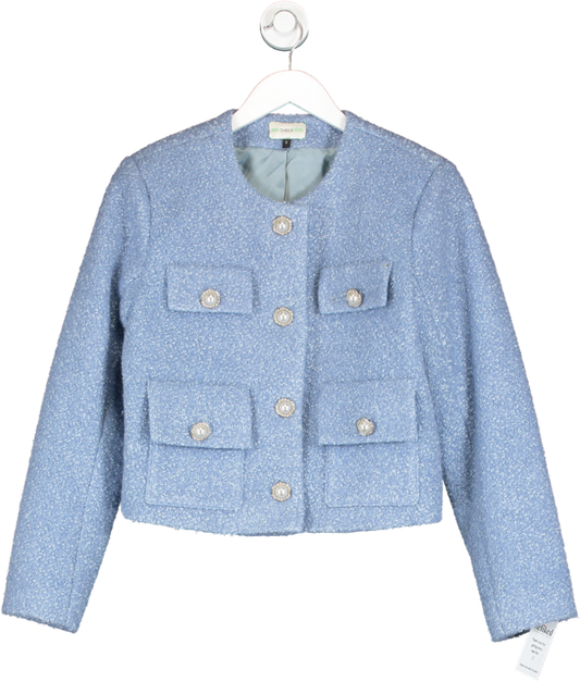 choux Blue Wool Blend Pearl Button Embellished Jacket UK S