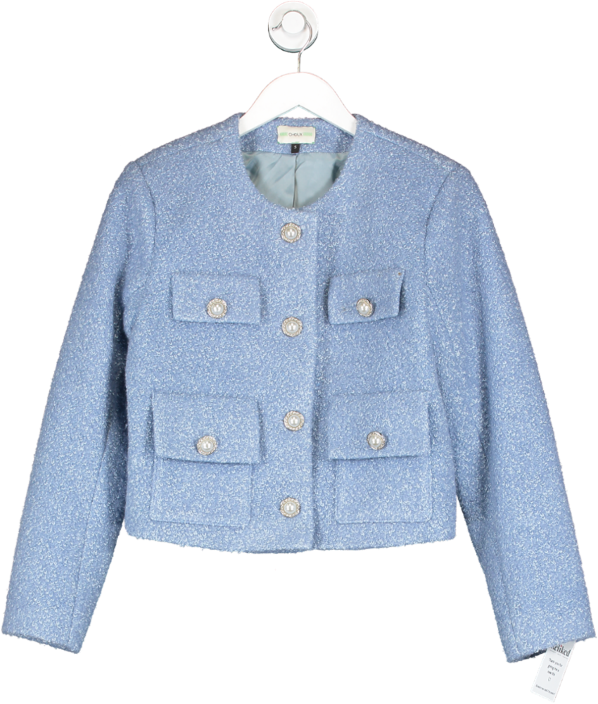 choux Blue Wool Blend Pearl Button Embellished Jacket UK S