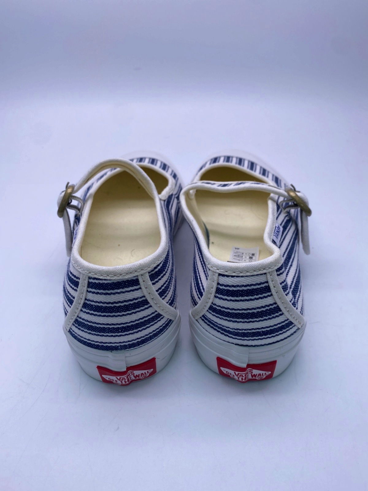 Vans White/Blue Striped Mary Jane Slip-Ons UK 4