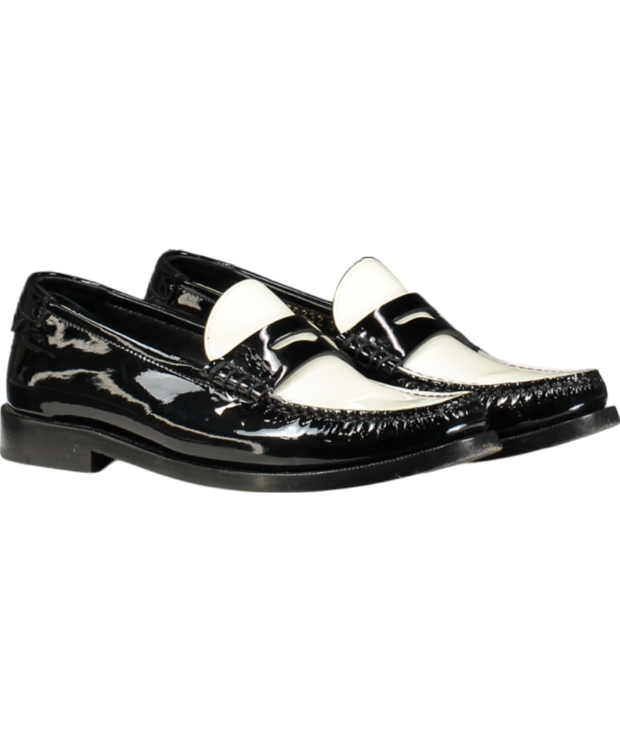 SAINT LAURENT Black/ White Le Loafer Patent Leather Loafers UK 2 EU 35 👠