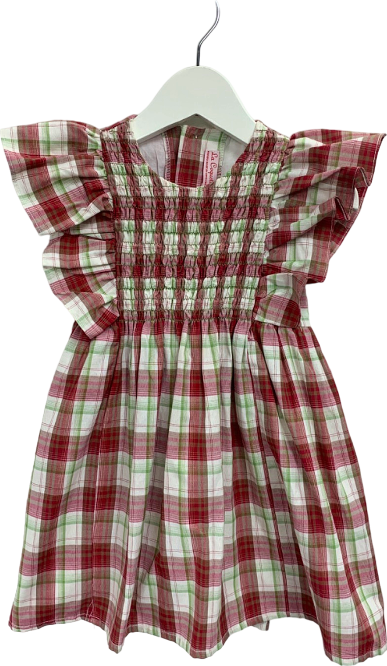 La Coqueta Red/Green Plaid Smocked Dress 3 years