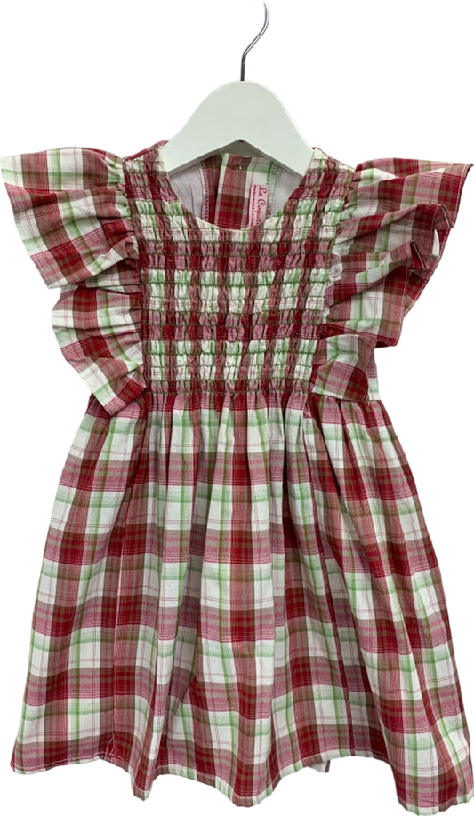 La Coqueta Red/Green Plaid Smocked Dress 3 years