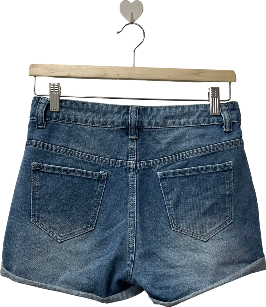 Blue Rainbow Heart Denim Shorts UK 4