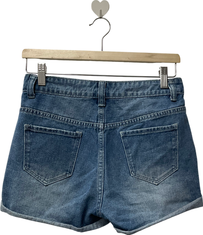 Blue Rainbow Heart Denim Shorts UK 4