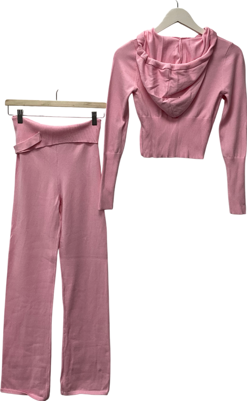 Pink Knitted Zip Up Hoodie With Matching Flared Trousers UK L