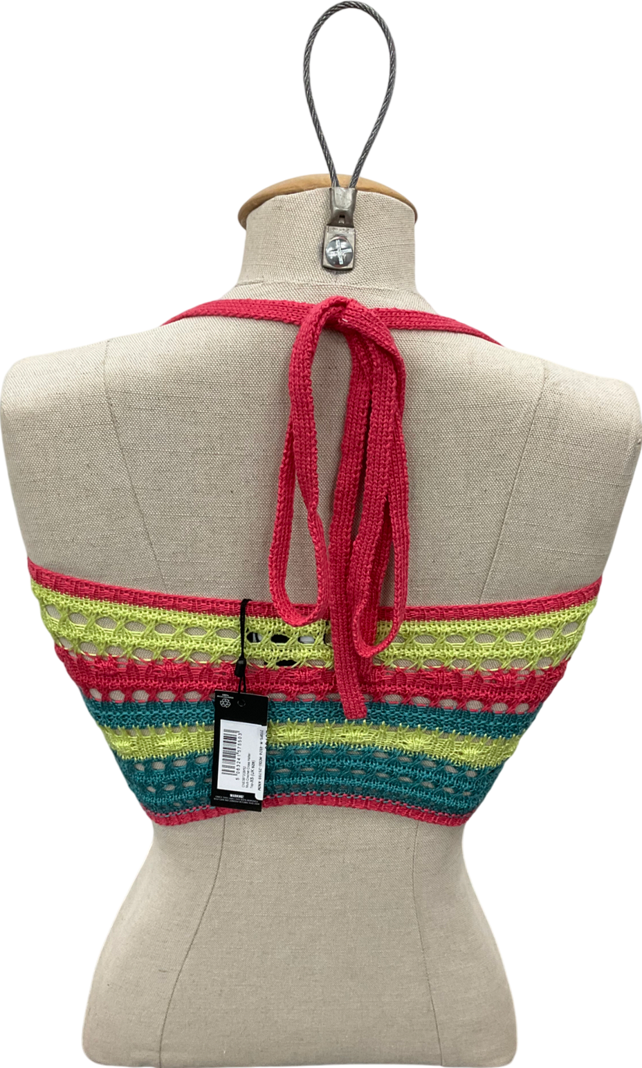 PrettyLittleThing Multicoloured Multi Crochet Cross Halter Neck UK XS