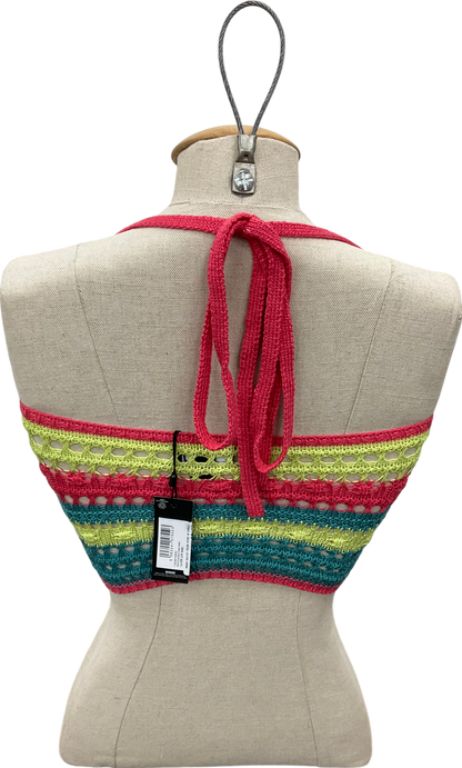 PrettyLittleThing Multicoloured Multi Crochet Cross Halter Neck UK XS