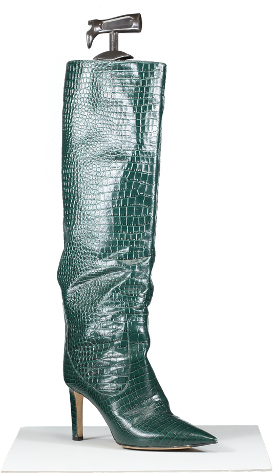 Jimmy Choo Green Leather Snake Print Knee Boot UK 6