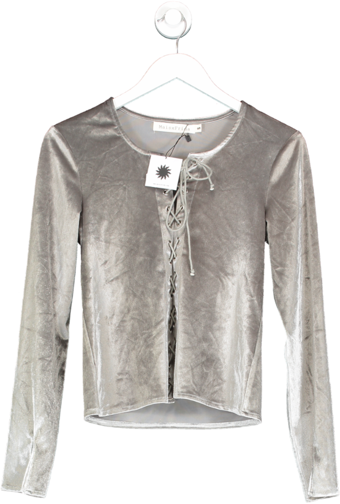 MaisxFrida Grey Aria Lace Up Top UK S