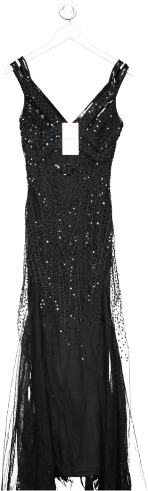 Babeyond Black Embroidered Sequin Two Strap Mermaid Dress UK S