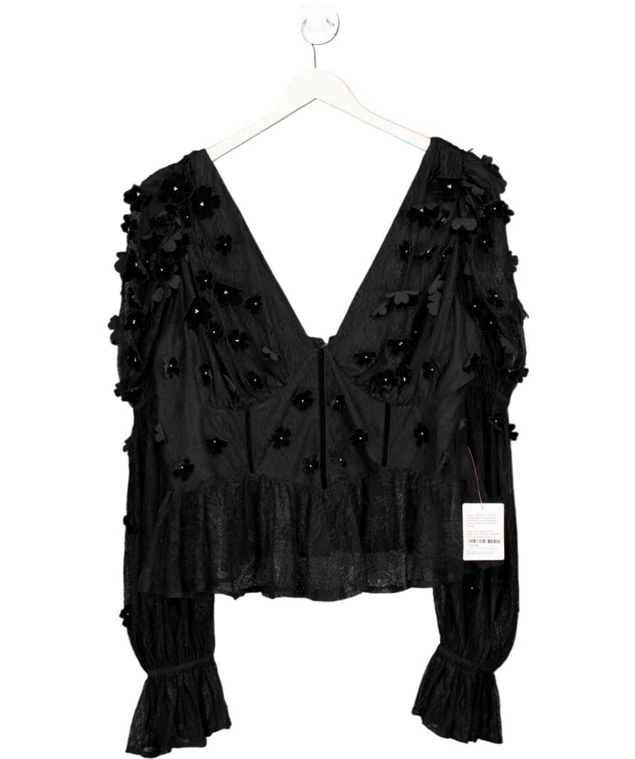 ASOS Black Mesh Floral Corset Long Sleeve Top UK 22