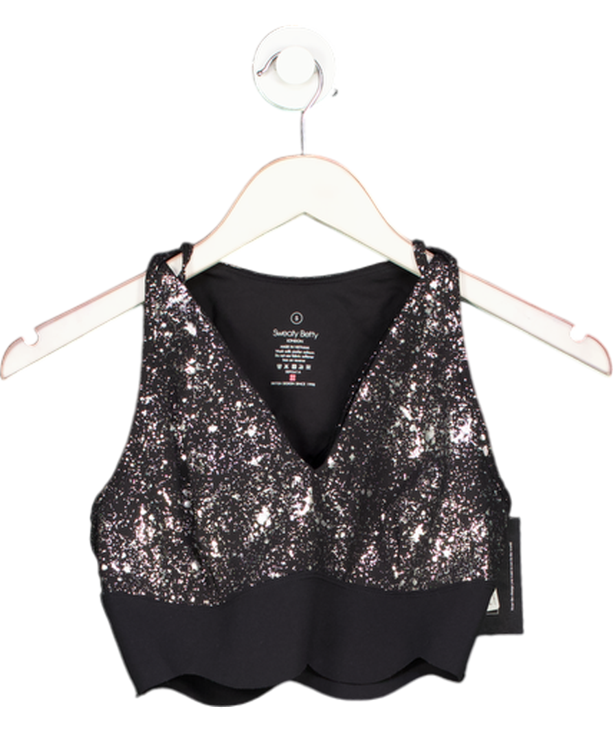 Sweaty Betty Black / Silver Sparkle Scalloped Power Contour Plunge Bra UK S