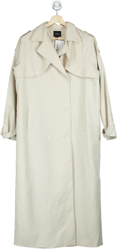 Boohoo Beige Longline Trench Coat UK 12