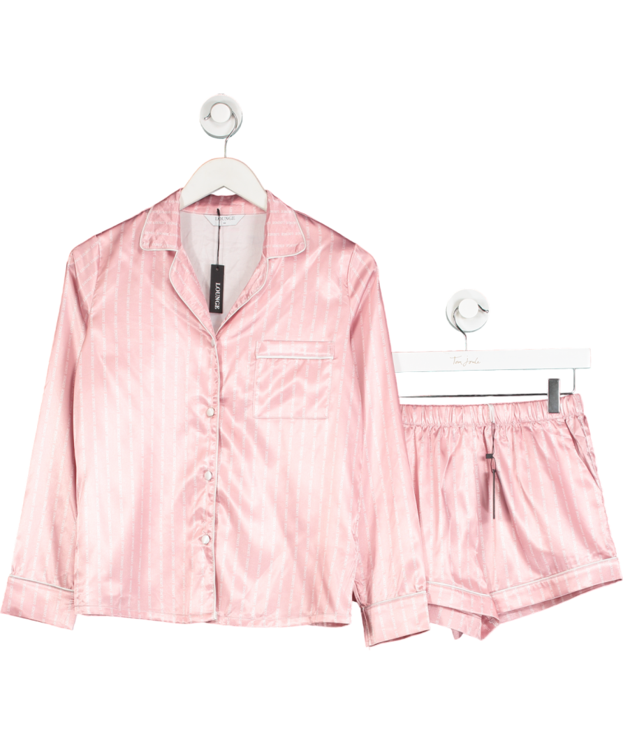M Lounge Rosey Pink Satin Long Sleeve Shirt And Short Set UK XS