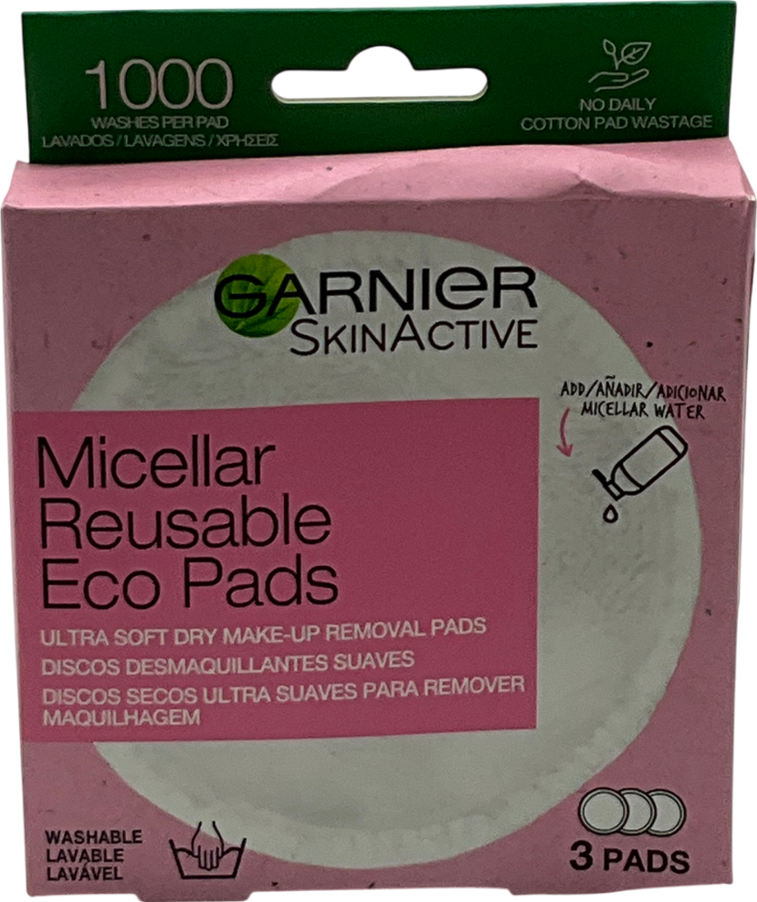 Garnier White Micellar Reusable Make-up Remover Eco Pads, 3 Micro Fibre Pads One Size