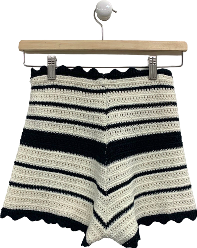Meshki Black/White Striped Crochet Shorts UK S