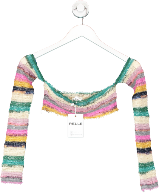 RELLE London Multicoloured Raw Edge Off The Shoulder Crop Top UK XS