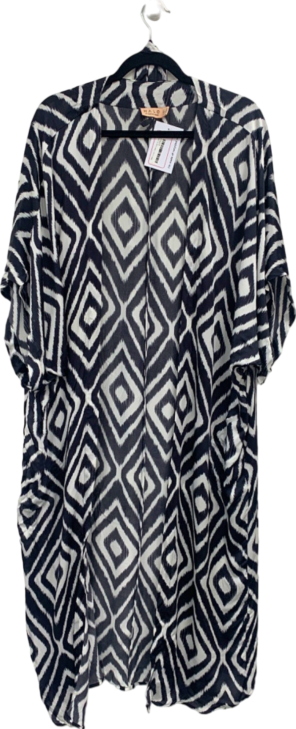 Halo Black and White Ikat Print Kimono UK 8