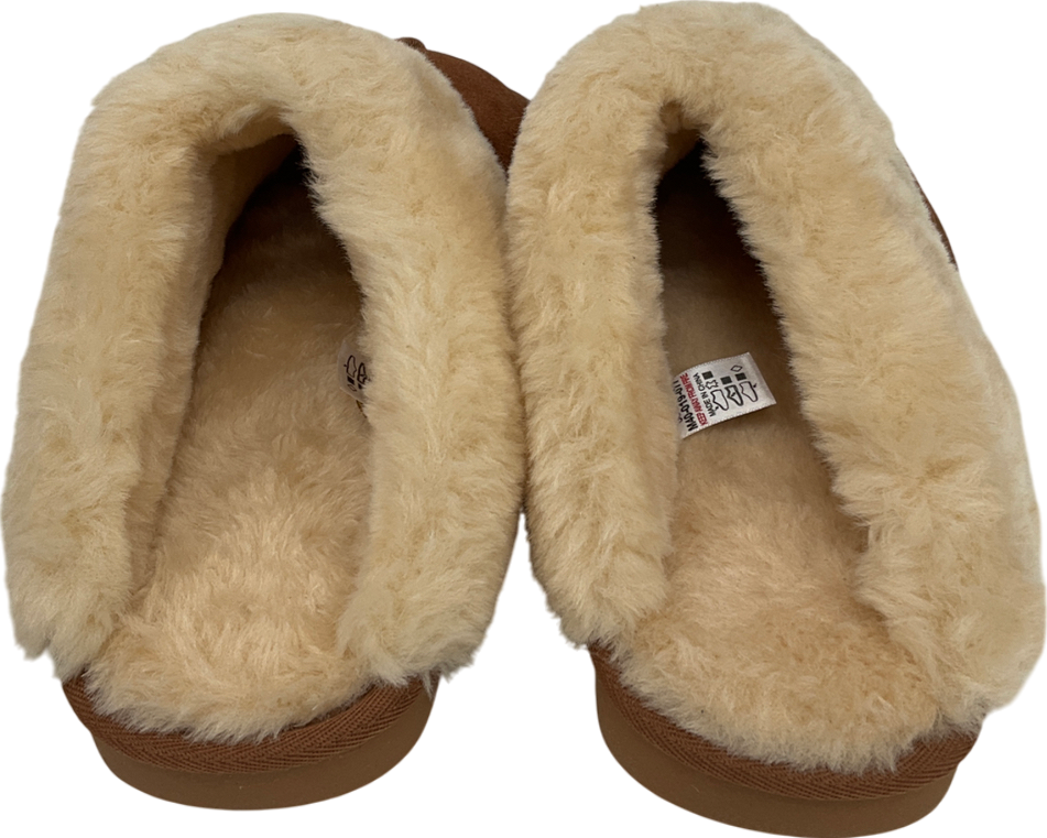 Next Chestnut Brown Suede Faux Fur Lined Mule Slippers UK 7 EU 40 👠
