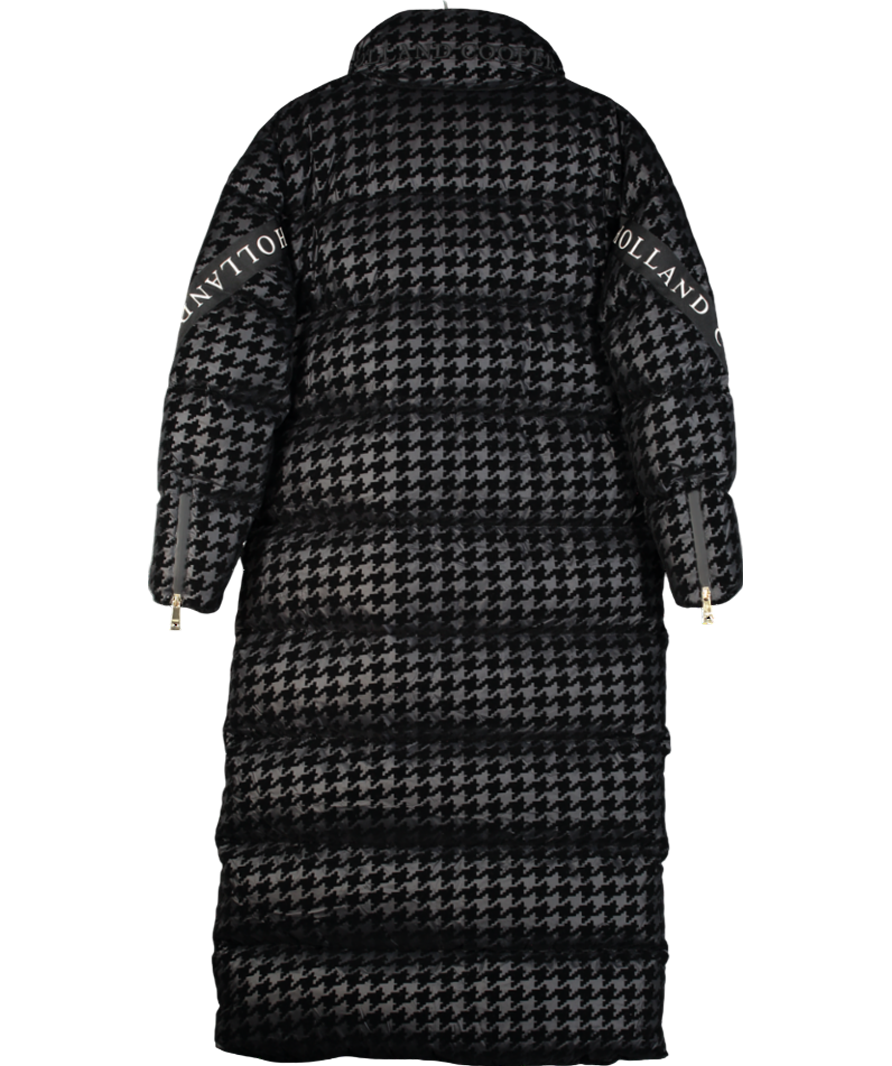 Holland Cooper Black Camden Mono Houndstooth Longline Down Filled Puffer Coat UK S