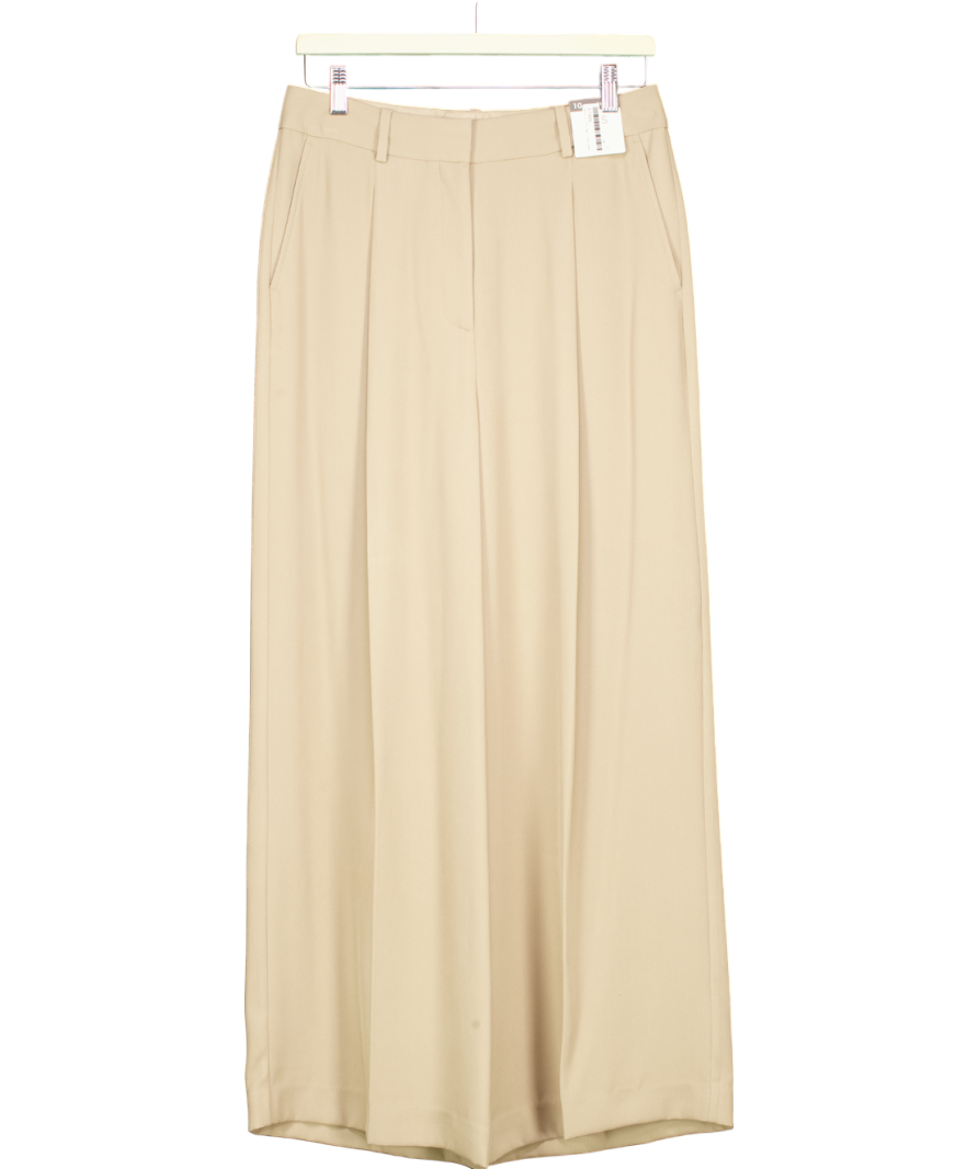 M&S Collection Beige Single Pleat Wide Leg Trousers UK 10