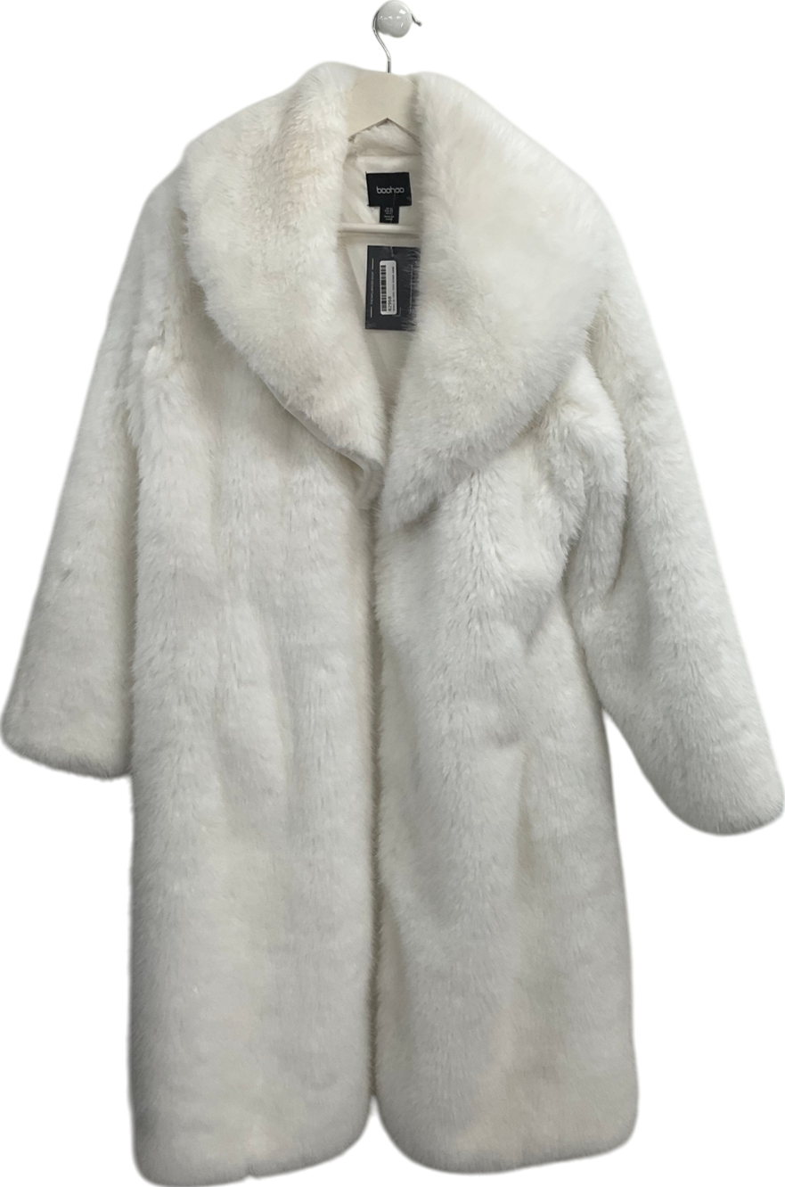 boohoo White Faux Fur Coat UK 12
