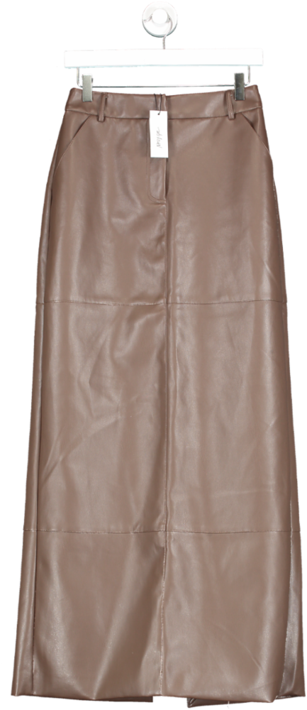 Nasty Gal Brown Faux Leather Banded Tailored Midaxi Skirt UK 8