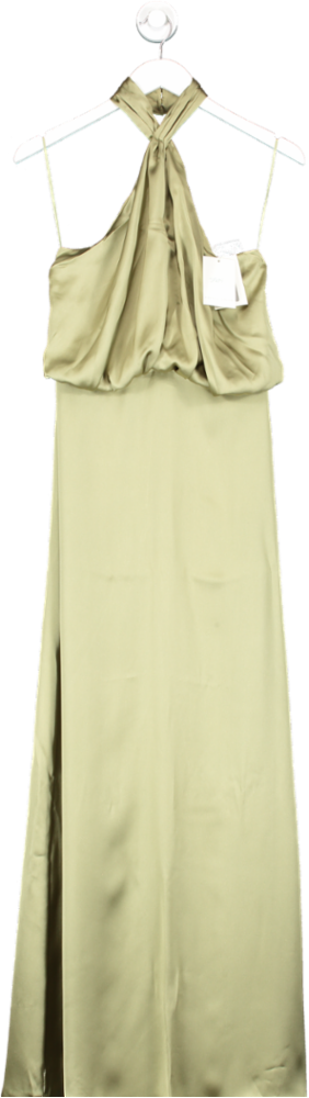 PRETTY LAVISH Green Bridesmaid Sammie Halter Neck Satin Maxi Dress UK 8