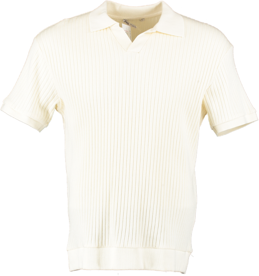 ZARA Cream Geometric Jacquard Polo Shirt UK M