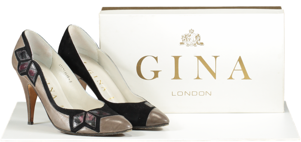 GINA Vintage Black Suede  & Taupe Leather Brazil Court Shoes UK 5 EU 38 👠