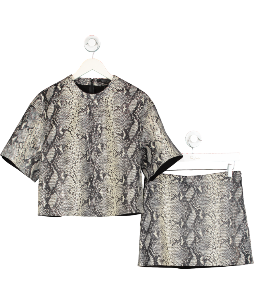 All Saints Black Renai Foil Snake Print Suede T-shirt And Mini Skirt UK 6