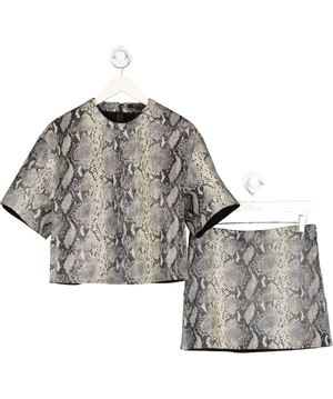 All Saints Black Renai Foil Snake Print Suede T-shirt And Mini Skirt UK 6