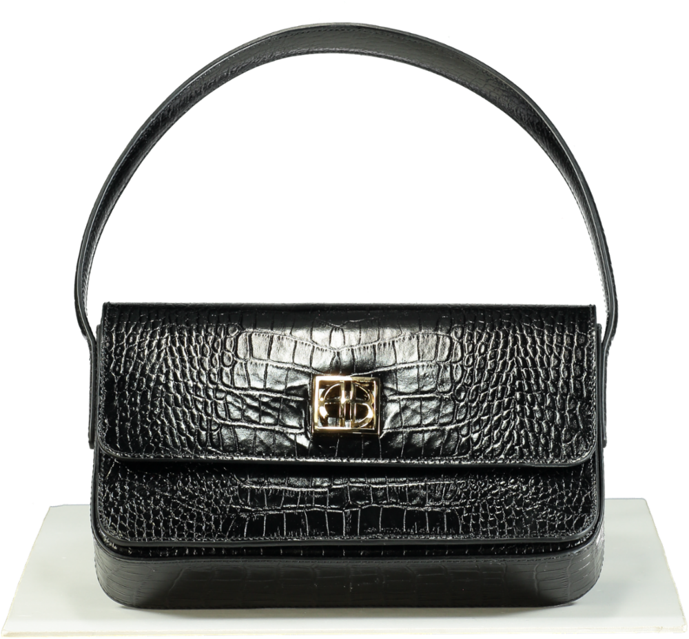 Anine Bing Black/Gold logo Croc-Embossed Leather Ellie Handbag