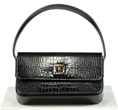 Anine Bing Black/Gold logo Croc-Embossed Leather Ellie Handbag