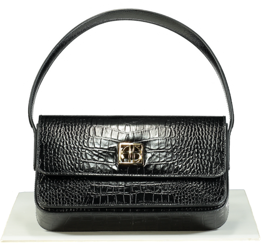 Anine Bing Black/Gold logo Croc-Embossed Leather Ellie Handbag