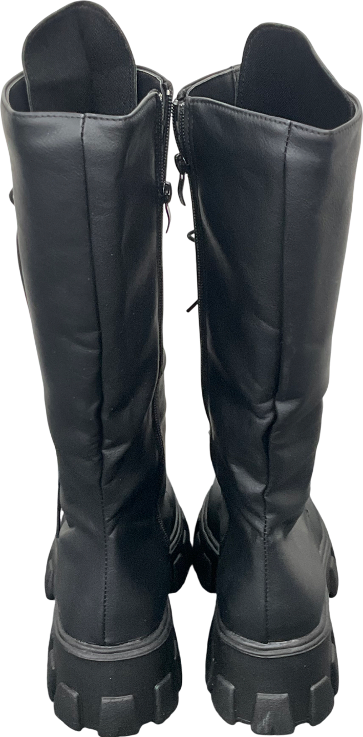 Black Chunky Sole Lace Up Knee High Boots UK 4 EU 37 👠