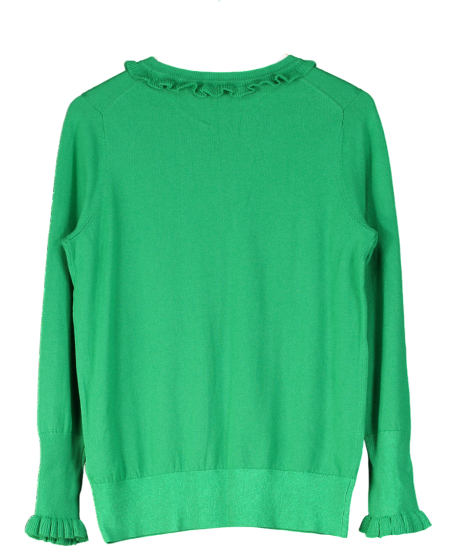 Boden Green Wool/cotton Blend Frill Neck Jumper UK 16