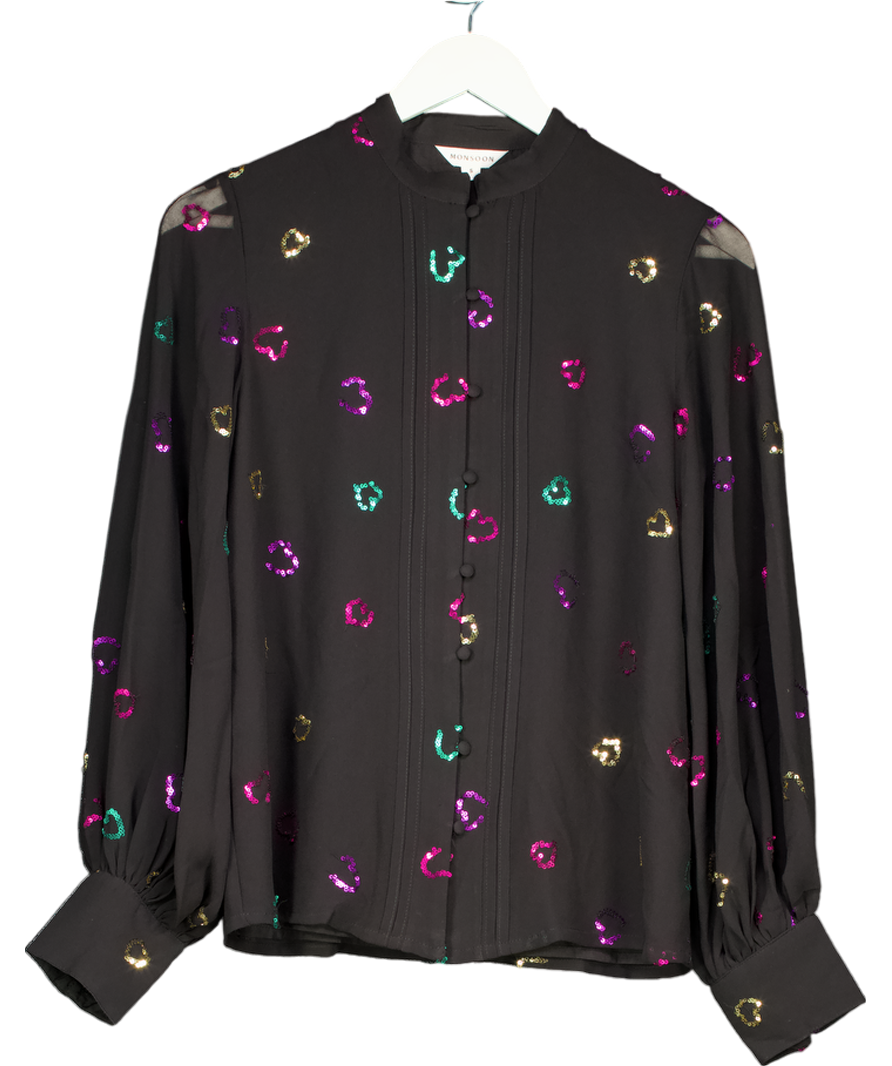 Monsoon Hope Heart Sequin Blouse Black UK 8