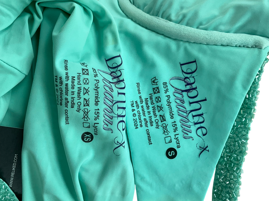 Oceanus daphne Aqua High waisted  Athena 2-piece Beaded Bikini Set UK XS