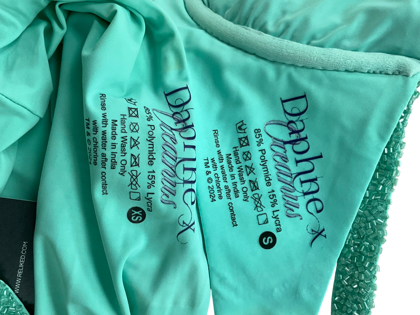 Oceanus daphne Aqua High waisted  Athena 2-piece Beaded Bikini Set UK XS