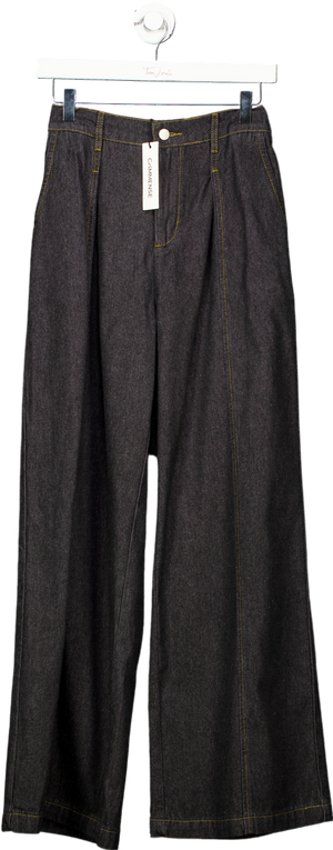 commense Black Mid-waisted Wide-leg Denim Trousers UK S